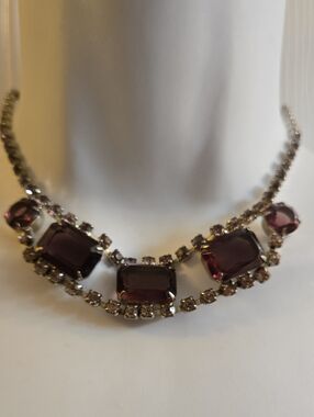 Vintage 1950's Amethyst-Tone Rhinestone Crystal Choker Necklace - Women Jewelry